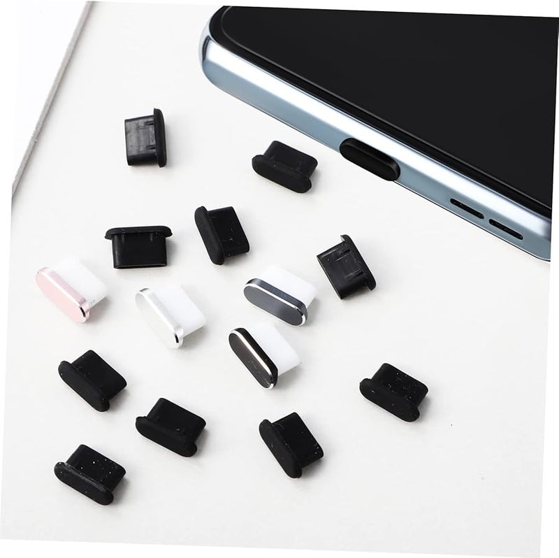 14 قطعة من سدادات منفذ USB C باللون الأسود لحماية منفذ شحن الهاتف من الغبار - Image 3